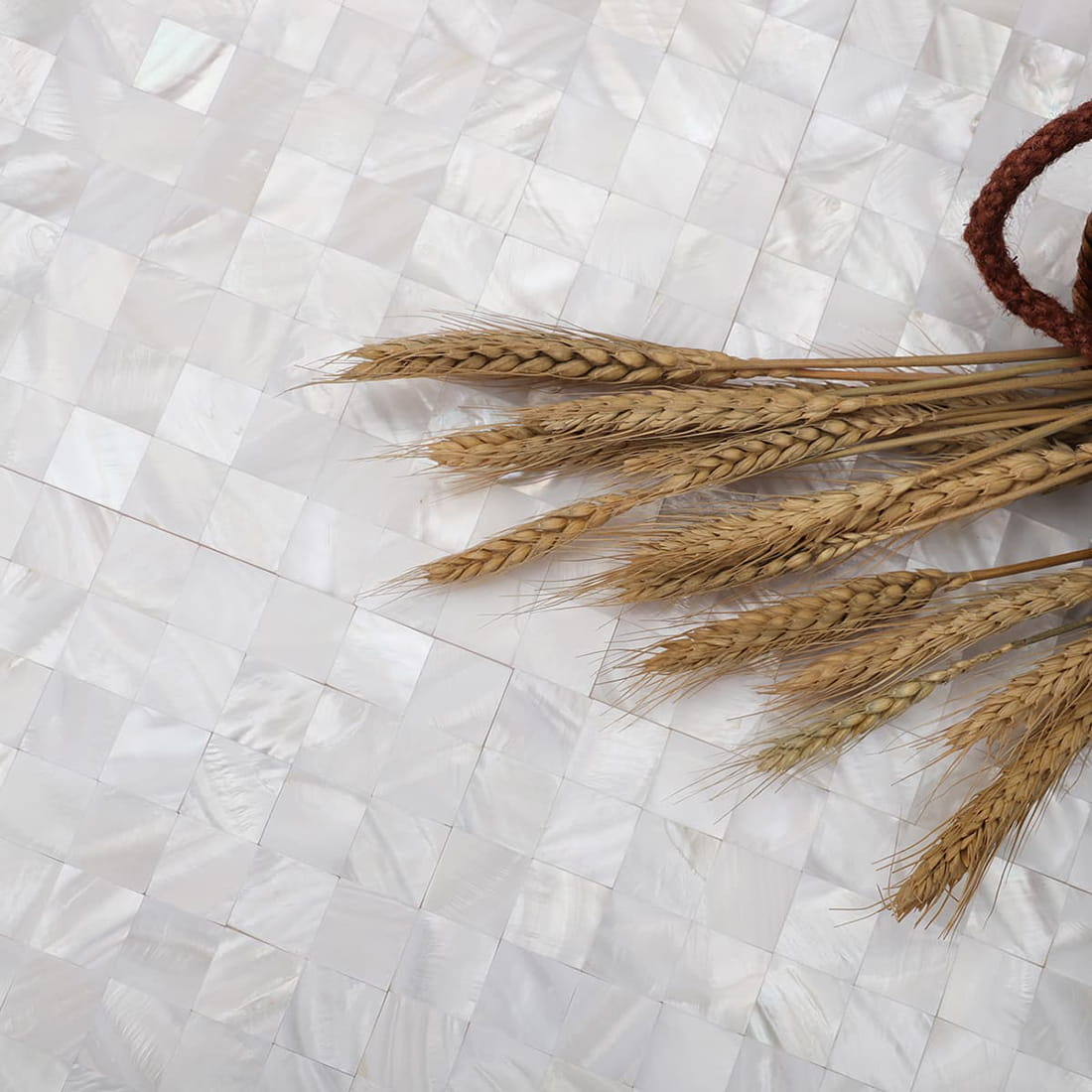 Mother of pearl mosaic tile sheet with dried wheat stalks