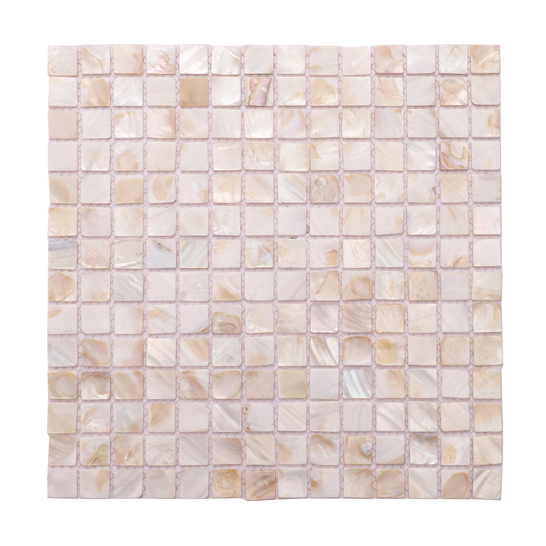 White mother of pearl square mosaic tile sheet isolated on white
