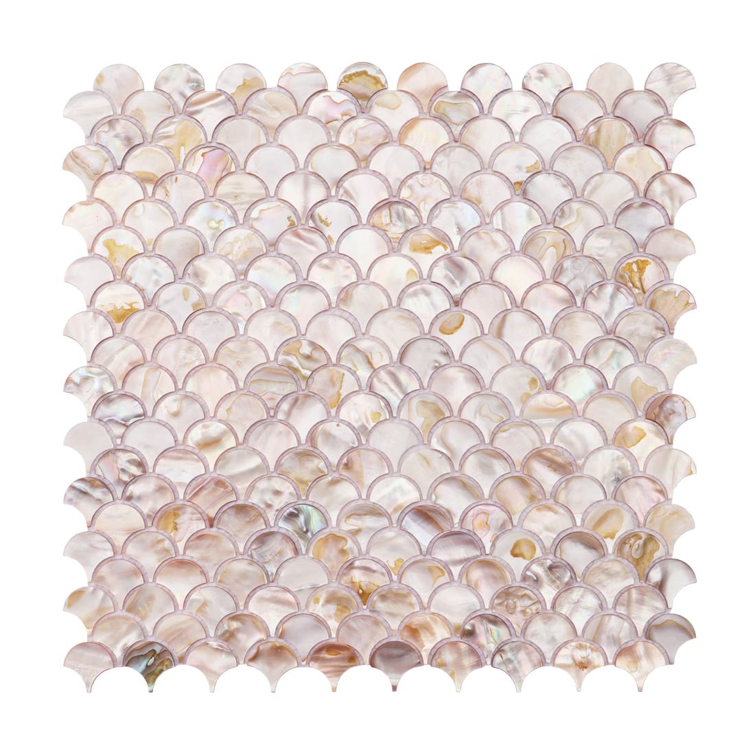 Iridescent mother of pearl fish scale mosaic tile sheet isolated on white