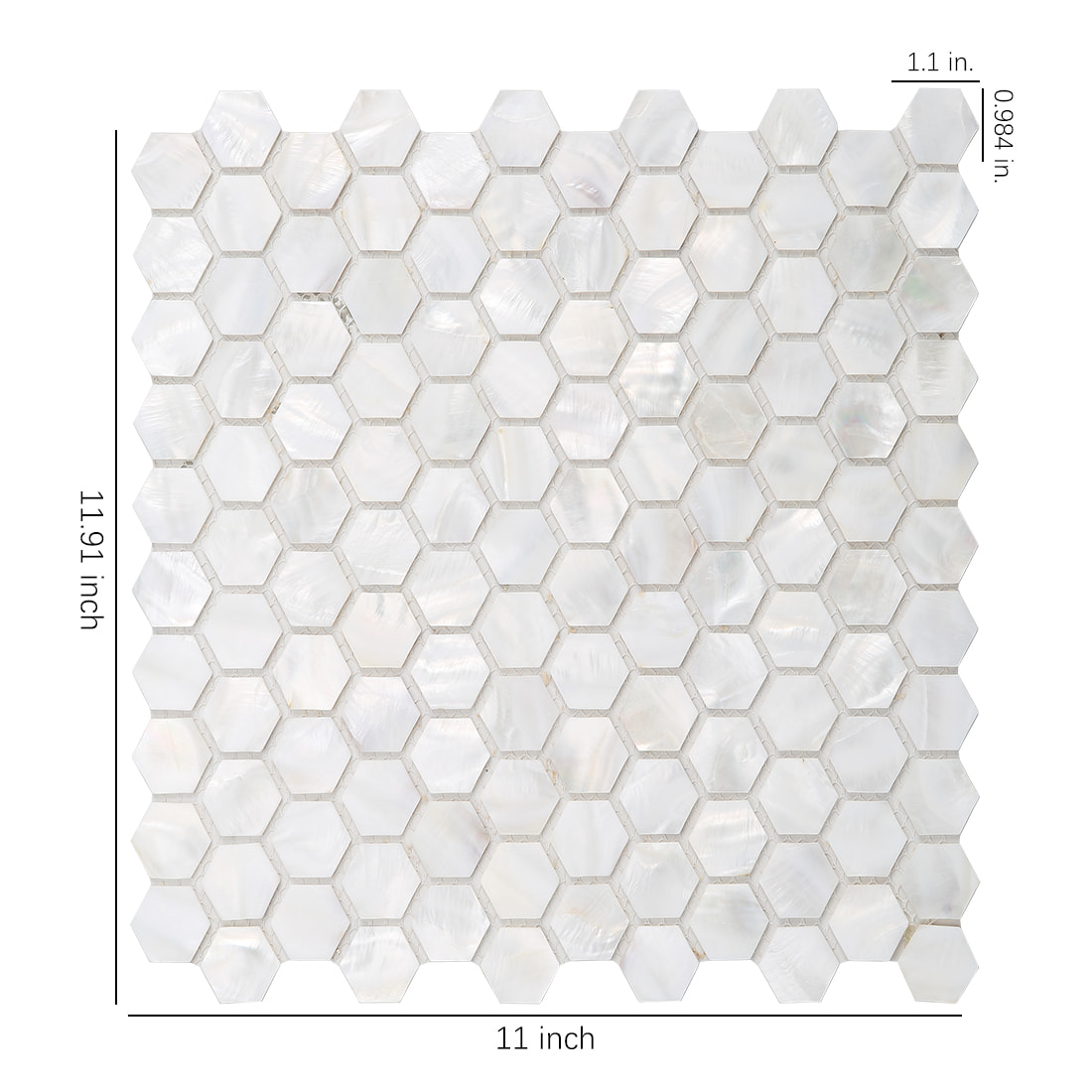 Hexagon mother of pearl mosaic sheet with size measurements