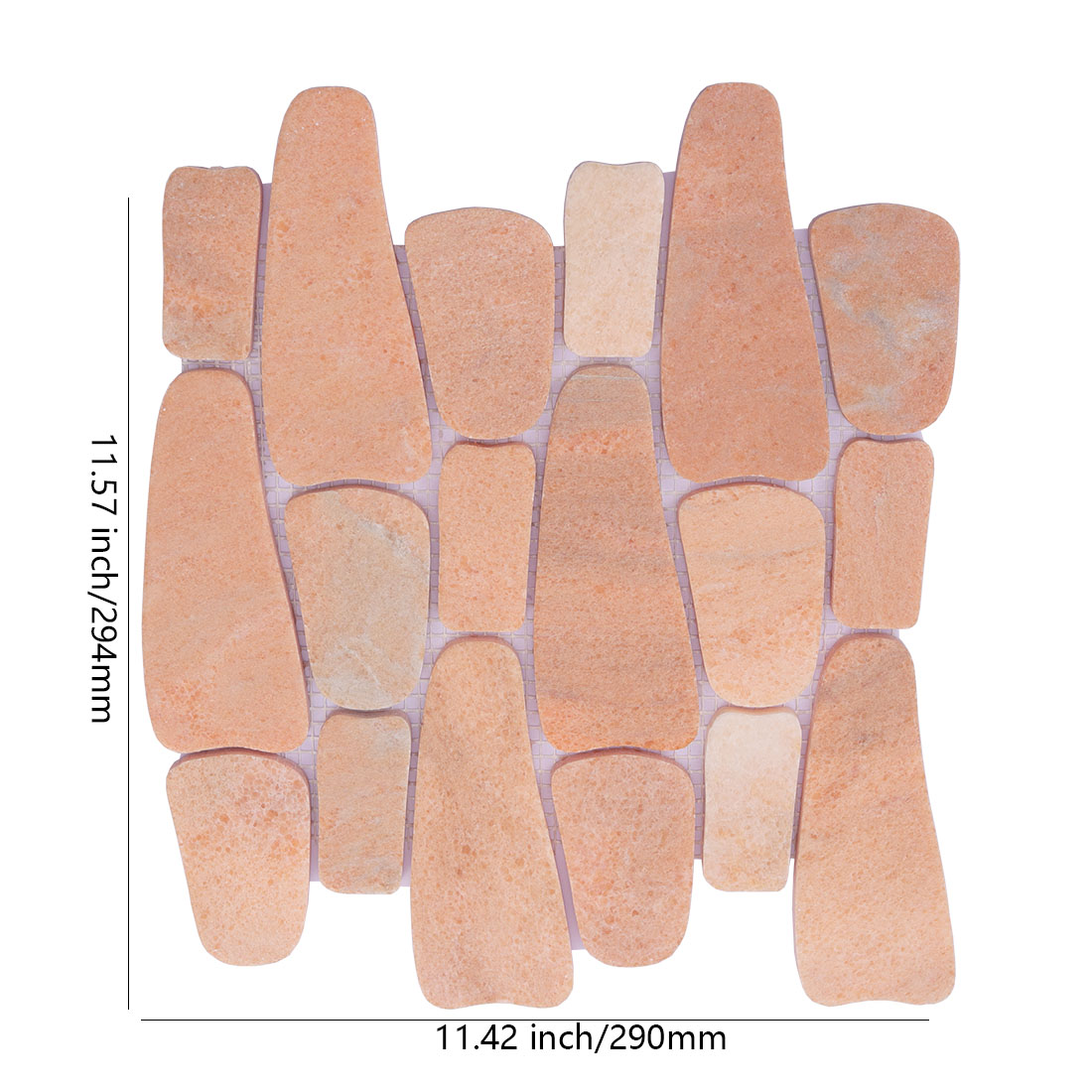Peach stone irregular mosaic tile sheet with 290 x 294 mm dimensions