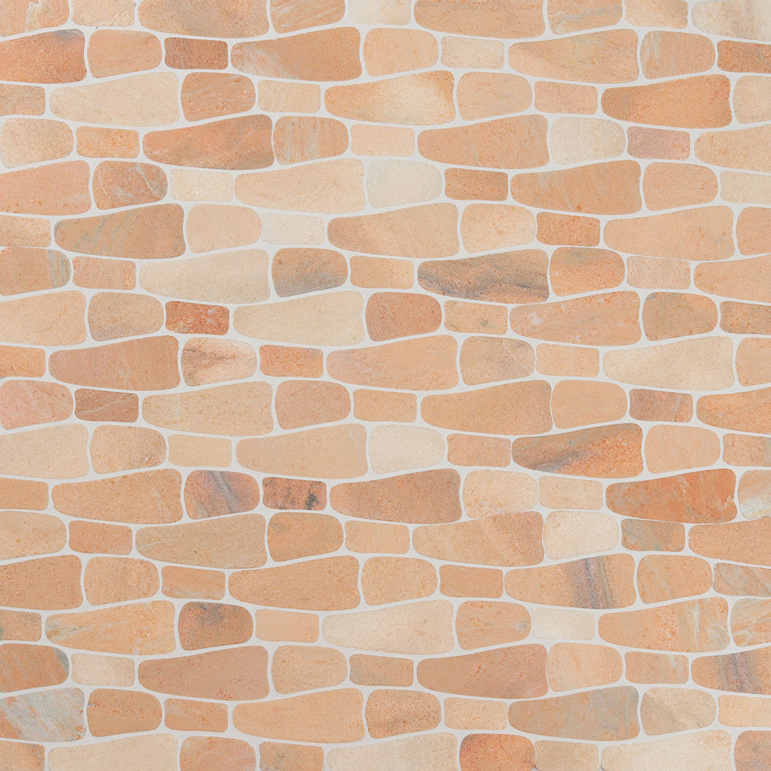 Peach and cream stone mosaic pattern made with irregular elongated pieces