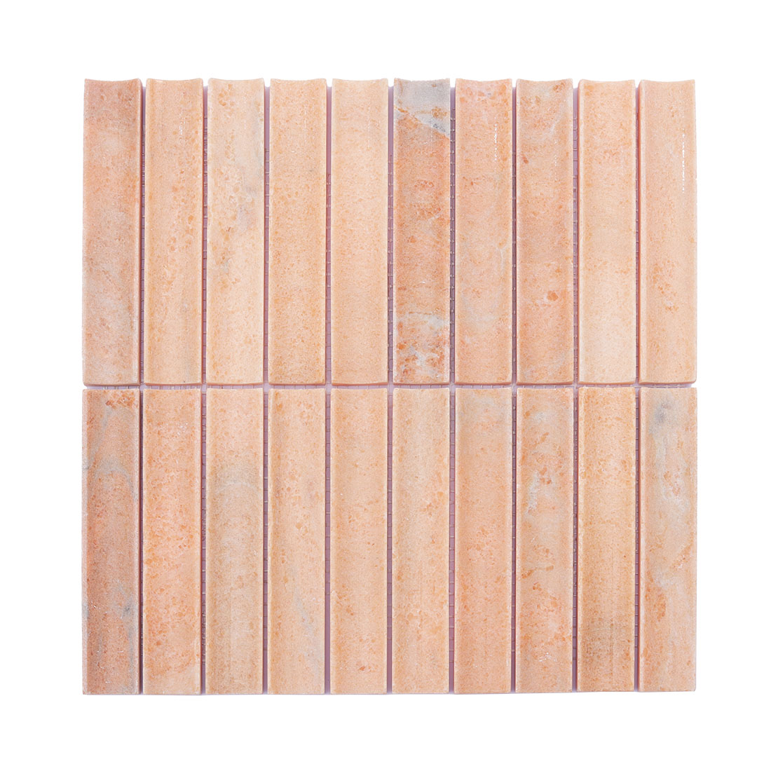 Full sheet of peach stone mosaic with vertically arranged grooved strips