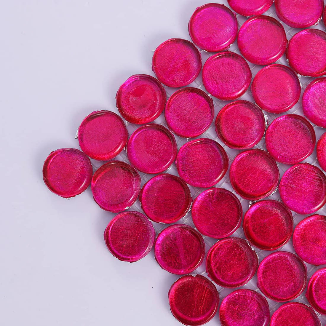 Pink foil penny round glass mosaic corner detail