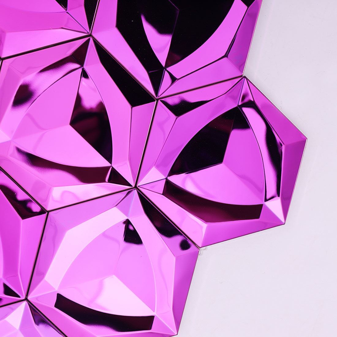 Close-up of purple 3D hexagon stainless steel mosaic tile surface