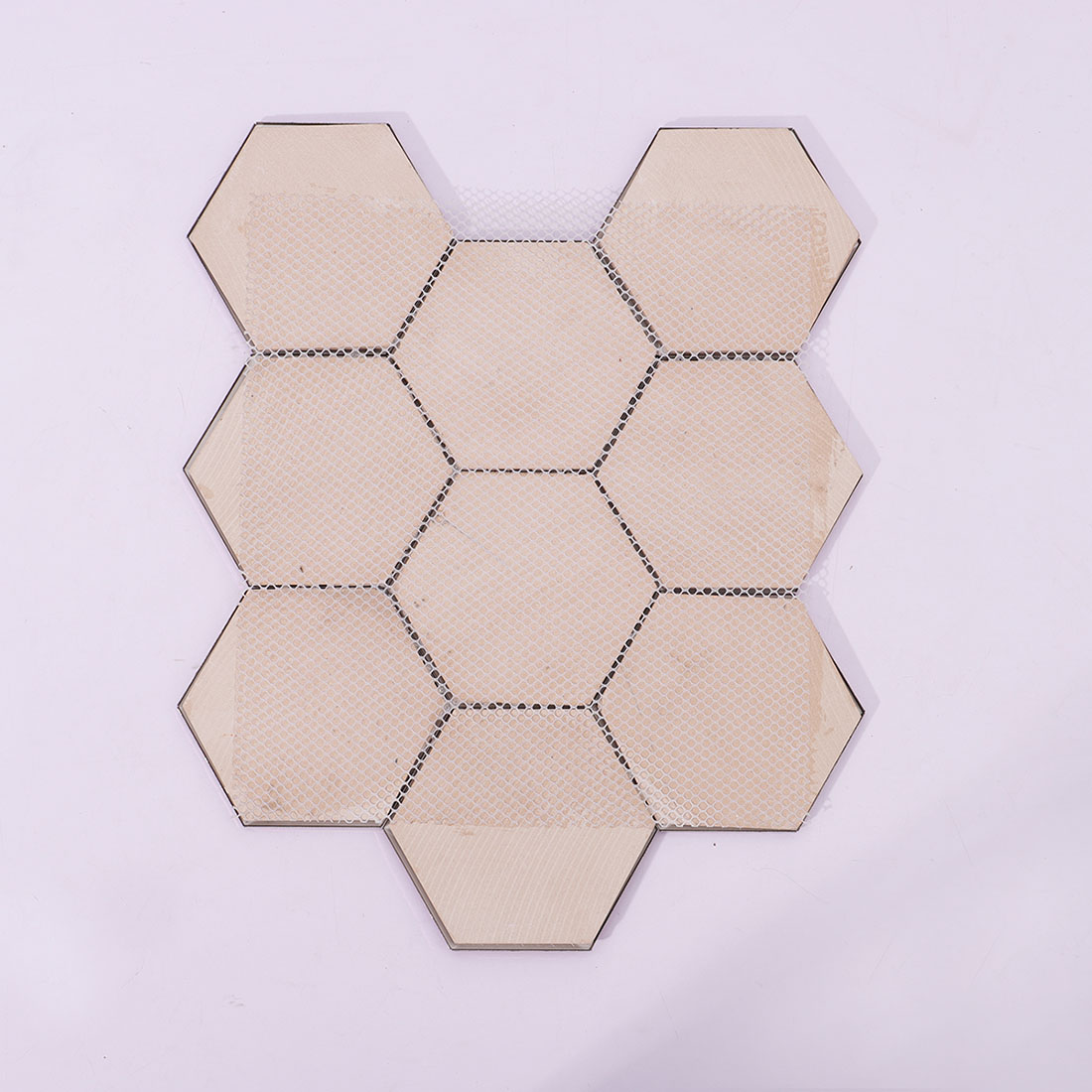 Back view of purple 3D hexagon stainless steel mosaic tile sheet