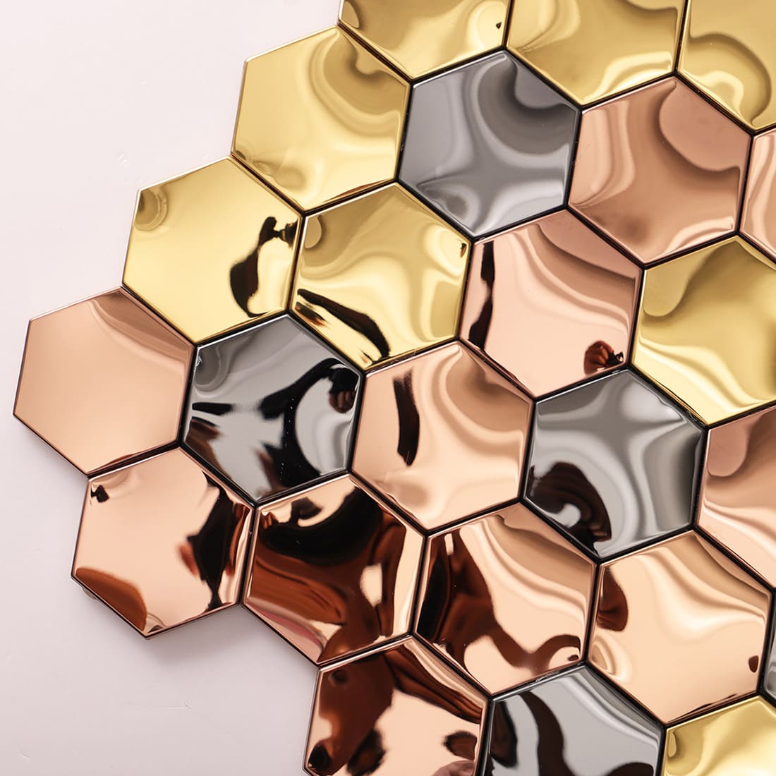 Reflective Metallic Hexagon Tile Detail