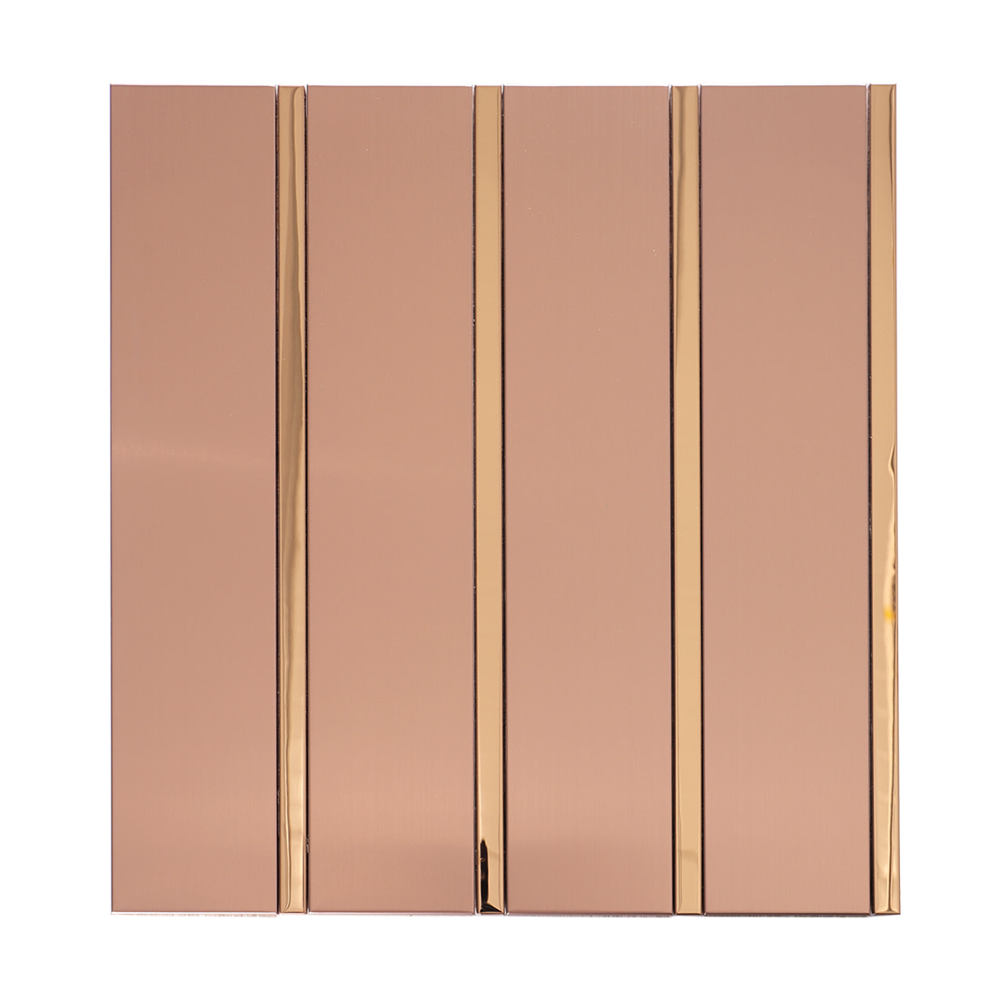 Rose gold brushed metal strip mosaic tile with gold trim strips