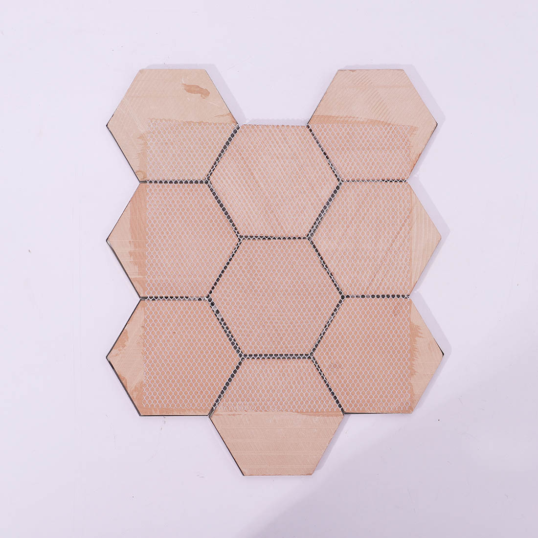 Back view of rose gold 3D hexagon stainless steel mosaic tile sheet