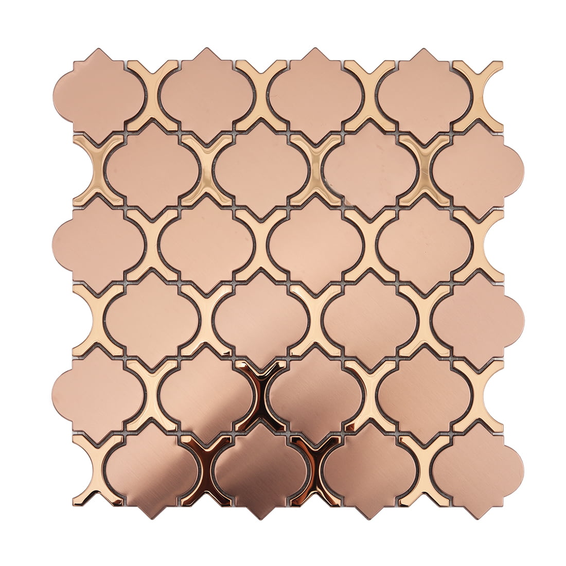 Front view of rose gold lantern metal mosaic tile with glossy trim