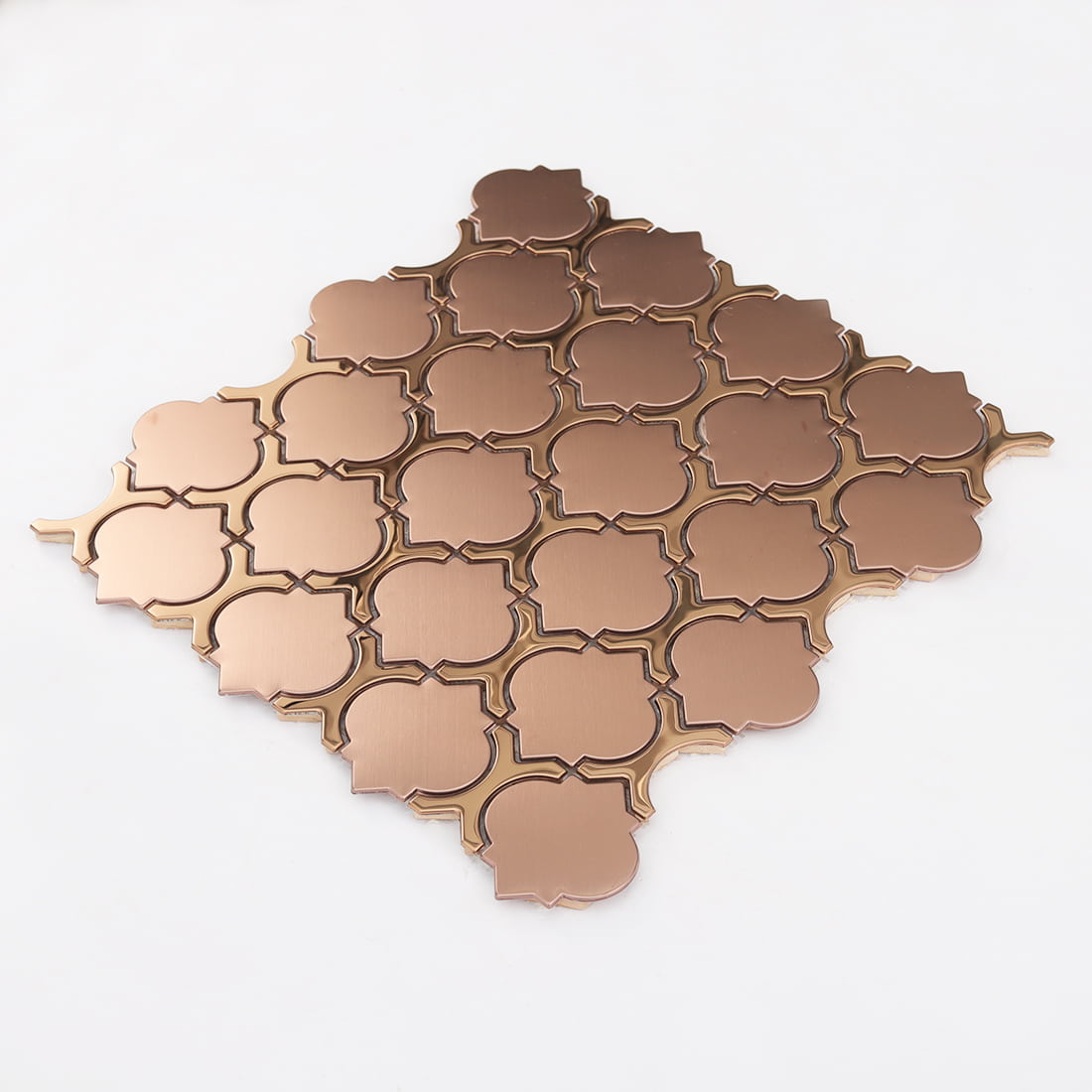 Angled rose gold lantern stainless steel mosaic sheet with reflective finish