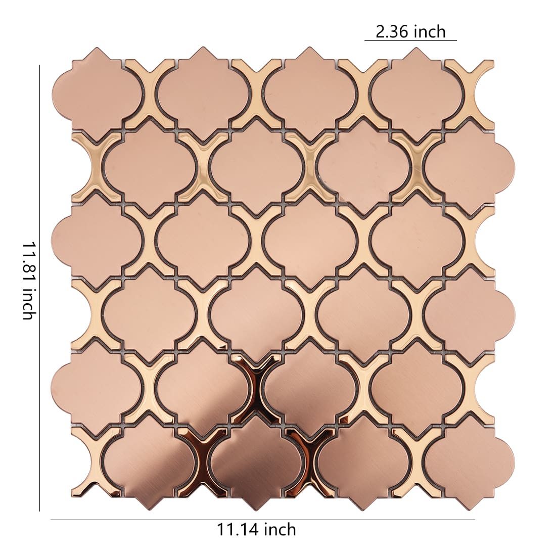 Rose gold stainless steel lantern mosaic tile sheet with size markings