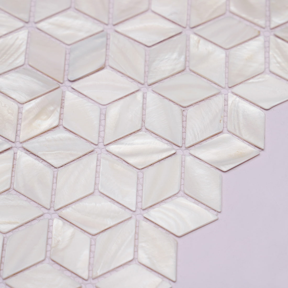 Close up of white shell cube mosaic tile texture