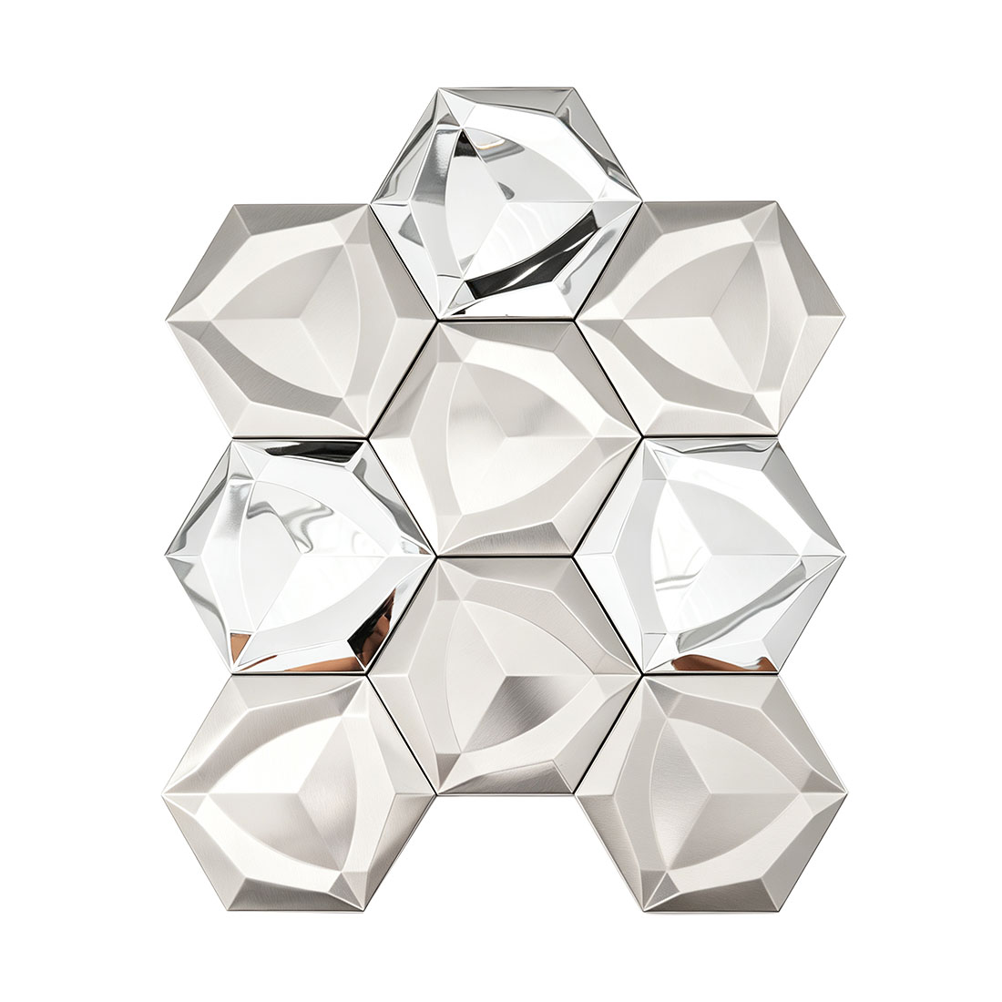 Silver 3D hexagon stainless steel mosaic tile sheet with mixed finishes