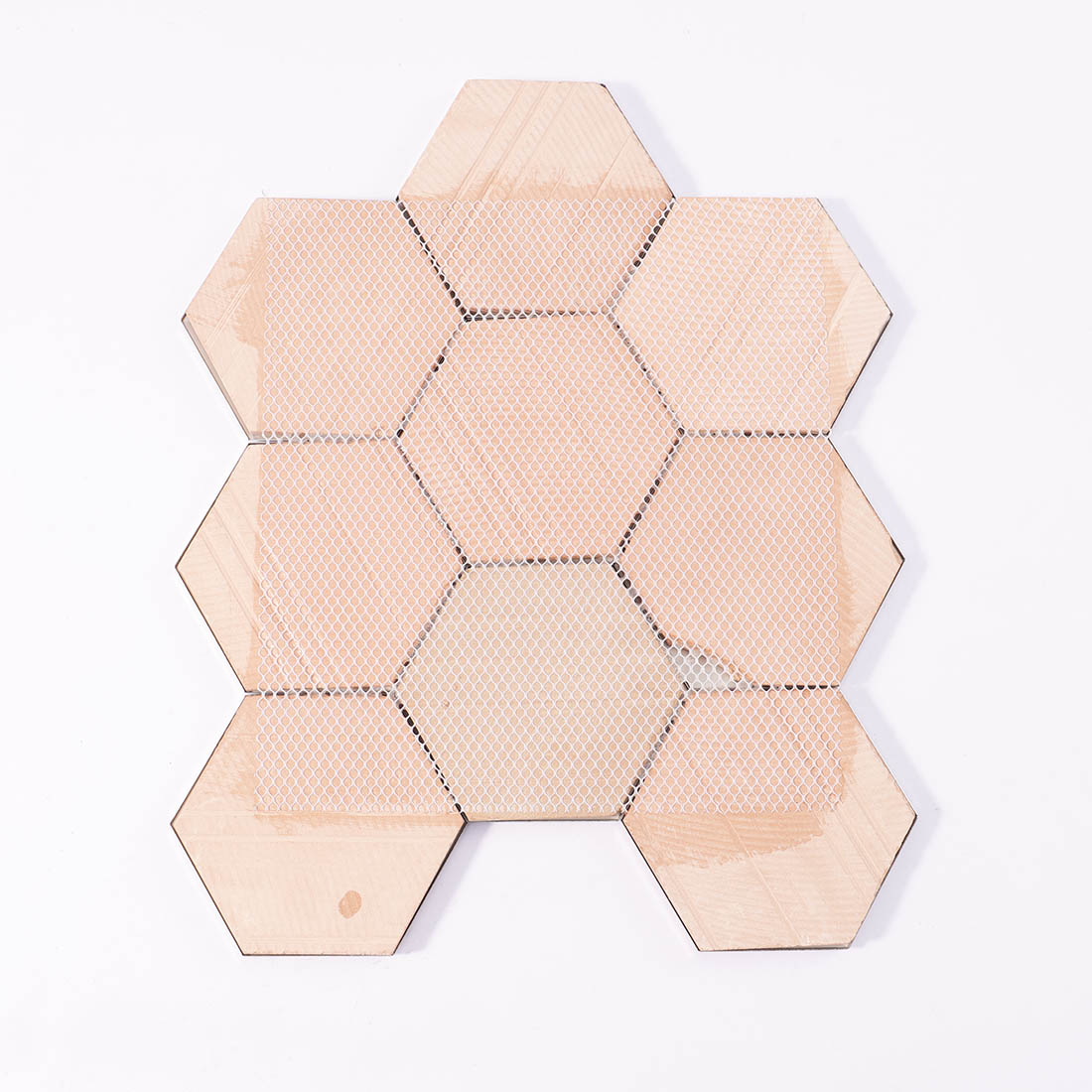 Back view of silver 3D hexagon stainless steel mosaic tile sheet