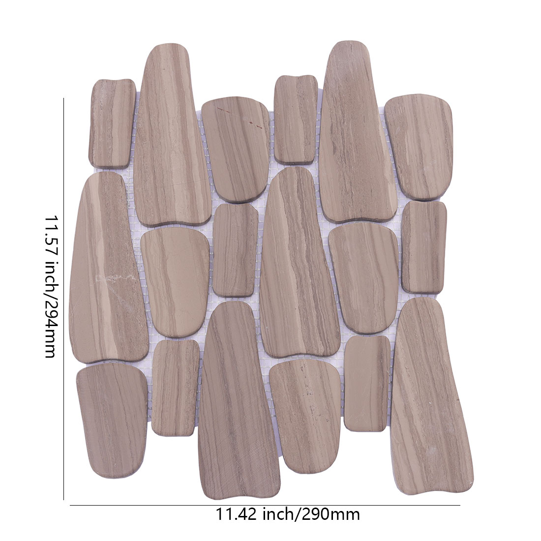 Taupe pebble stone mosaic tile sheet with 290 x 294 mm dimensions