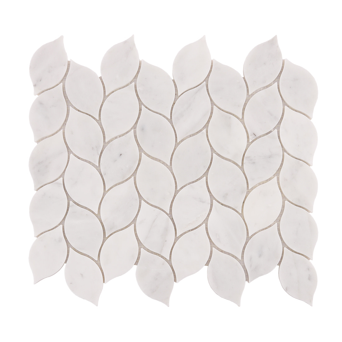 Full sheet of white marble leaf shaped mosaic tile pattern