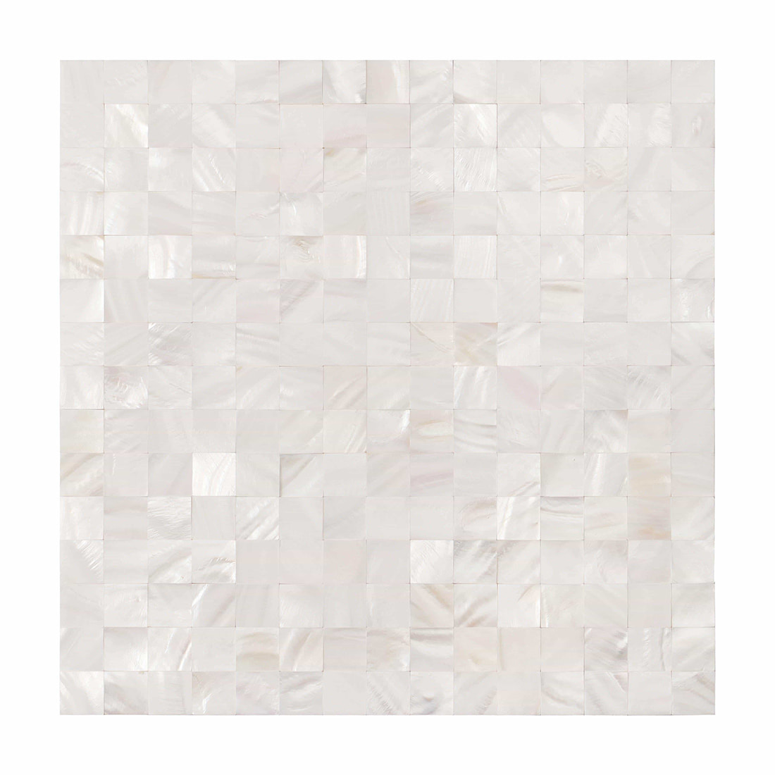 White mother of pearl square mosaic tile sheet, front view