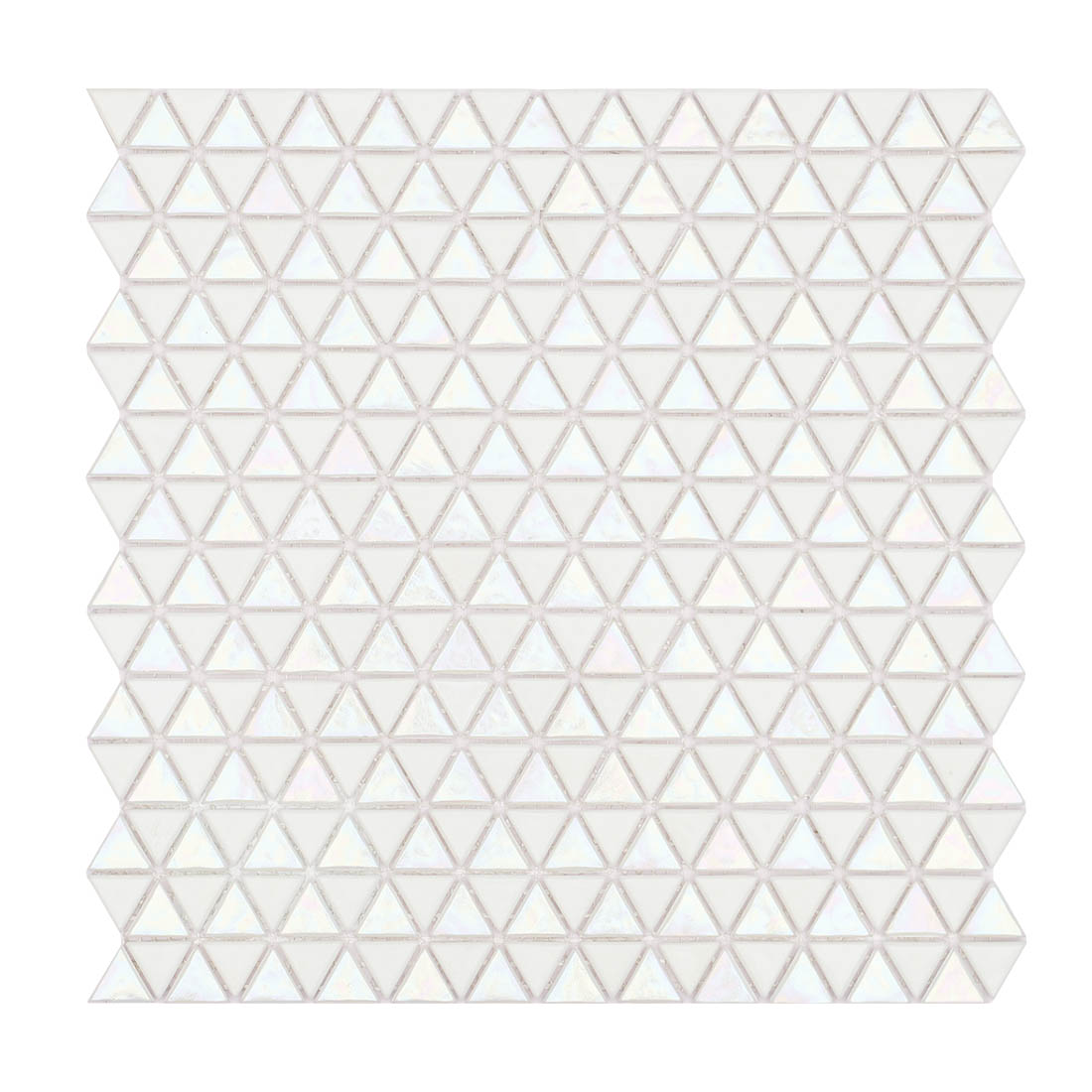 Full sheet of white iridescent triangle glass mosaic tiles