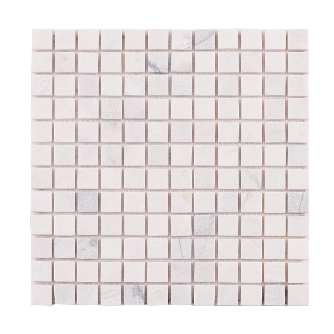 Natural white marble square mosaic tiles arranged in a clean grid pattern