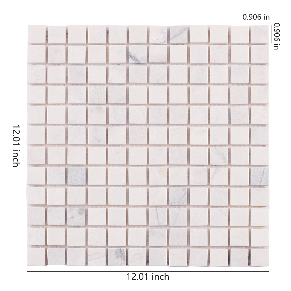 Honed white marble square mosaic tile full sheet with consistent spacing