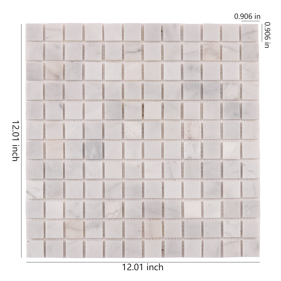 White marble square mosaic tile sheet with uniform grid pattern