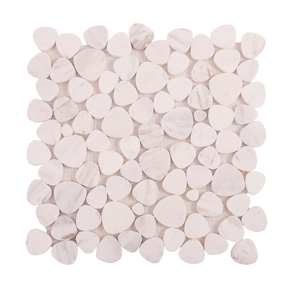 Full sheet of white pebble marble mosaic tile