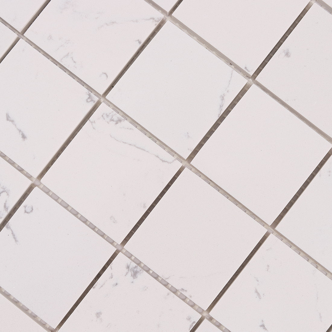 Close up of white square marble mosaic tile surface texture