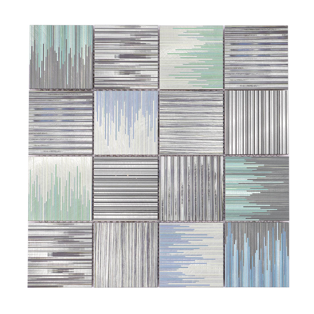 Abstract barcode square aluminum metal mosaic sheet front view