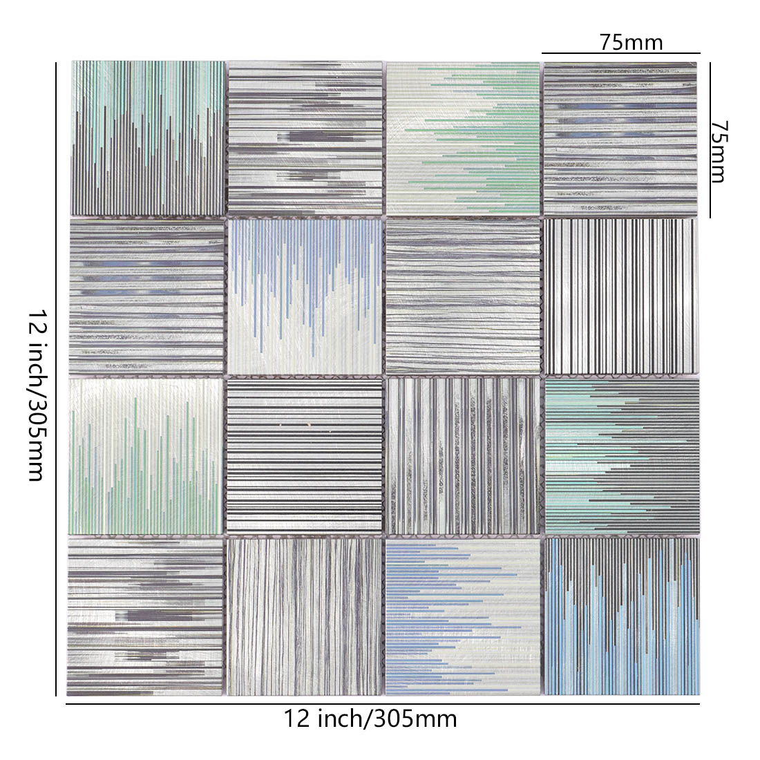 Abstract barcode square aluminum mosaic tile sheet dimensions