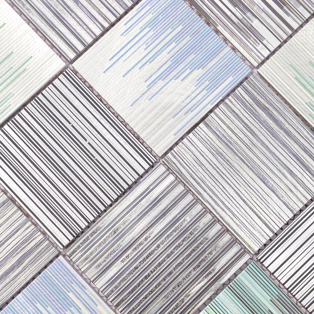 High angle view of abstract barcode square aluminum tile surface texture