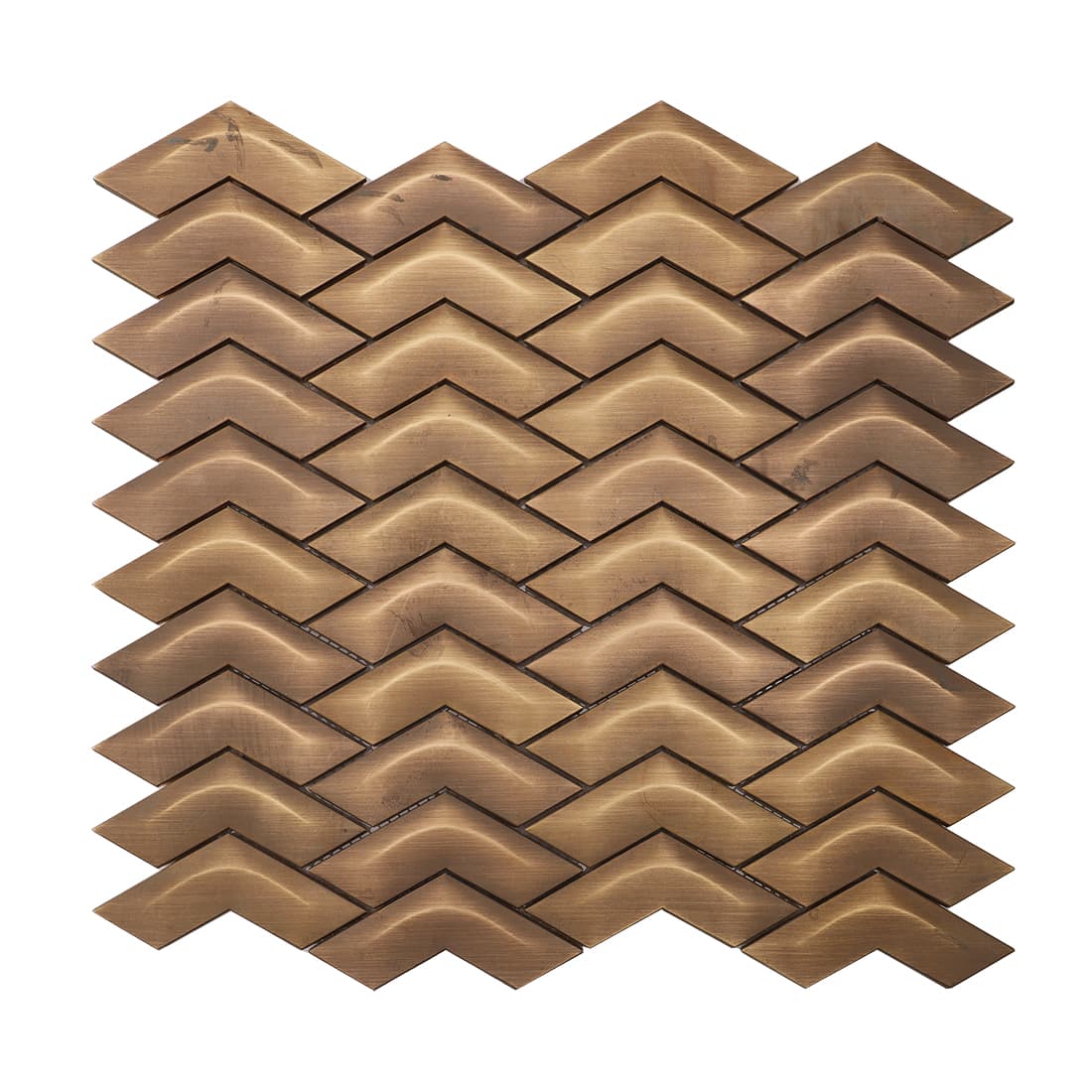 Full sheet of antique brass chevron metal mosaic tile