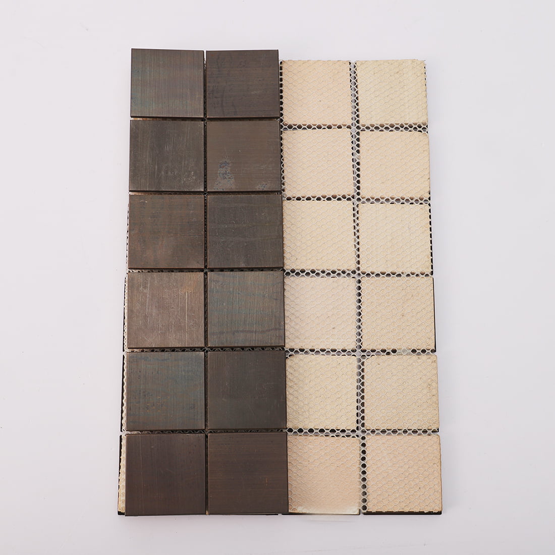 Back mesh view of antique bronze square metal mosaic tile