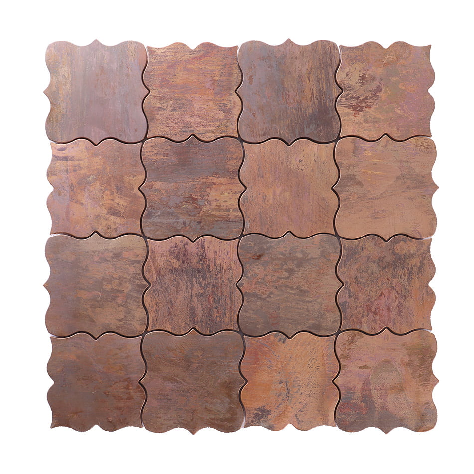 Full sheet of antique copper arabesque metal mosaic tile