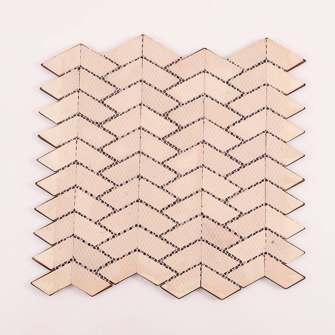 Back view of antique copper chevron metal mosaic tile sheet