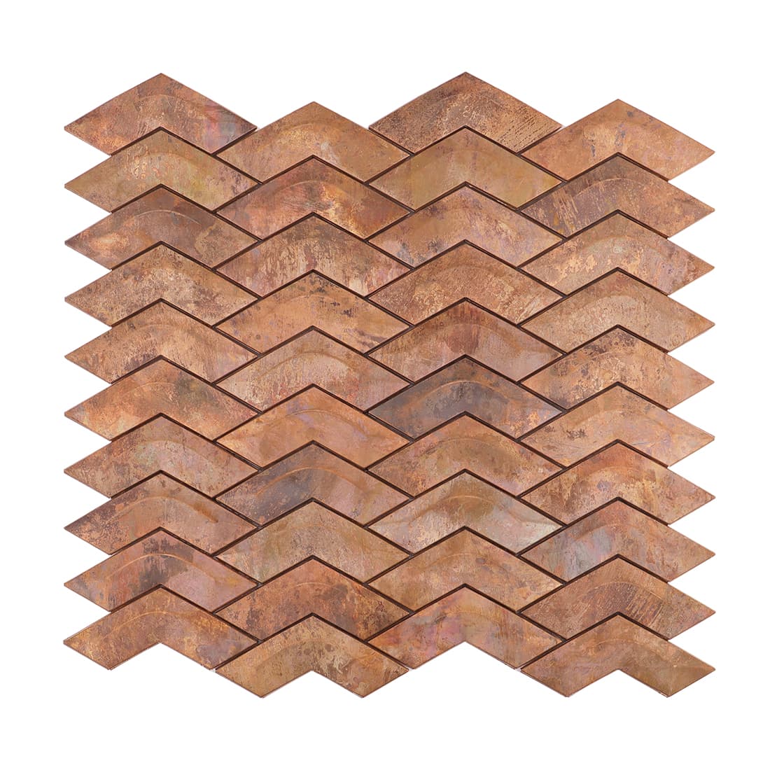 Full sheet of antique copper chevron metal mosaic tile