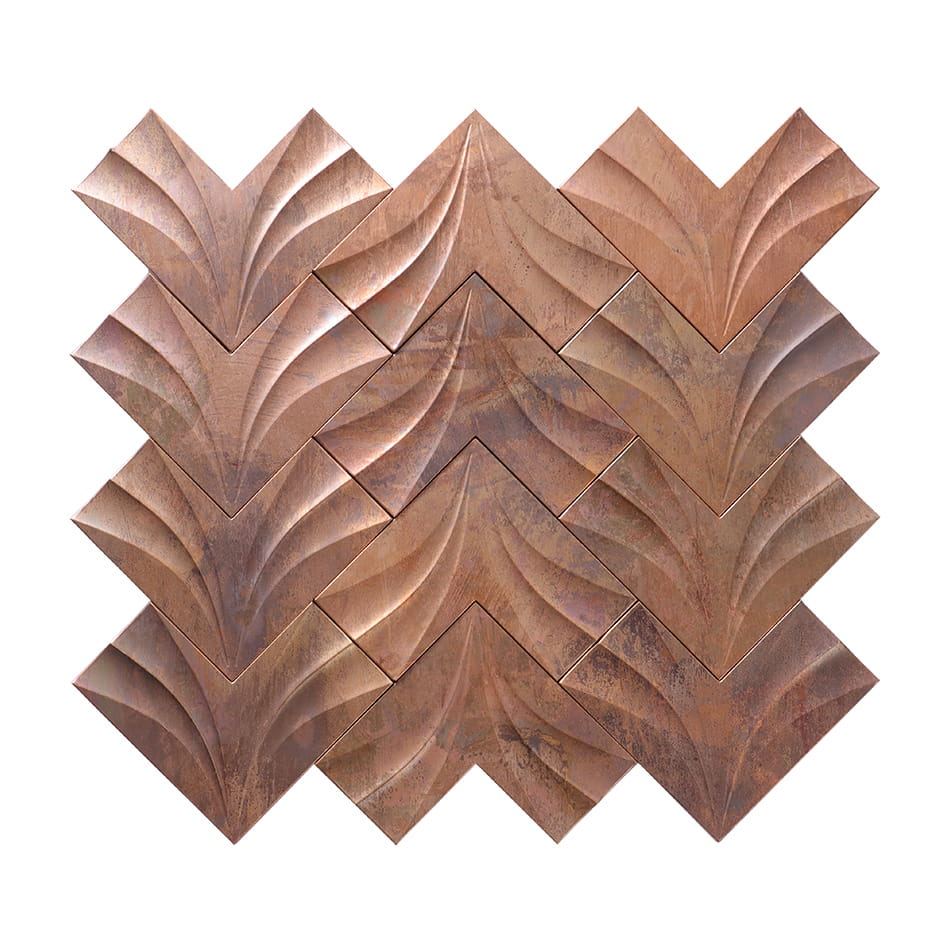 Full sheet of antique copper chevron metal mosaic tiles