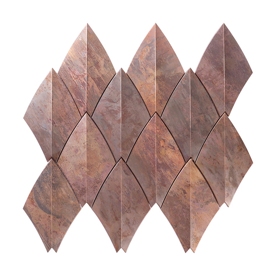 Full sheet of antique copper curved diamond metal mosaic tile