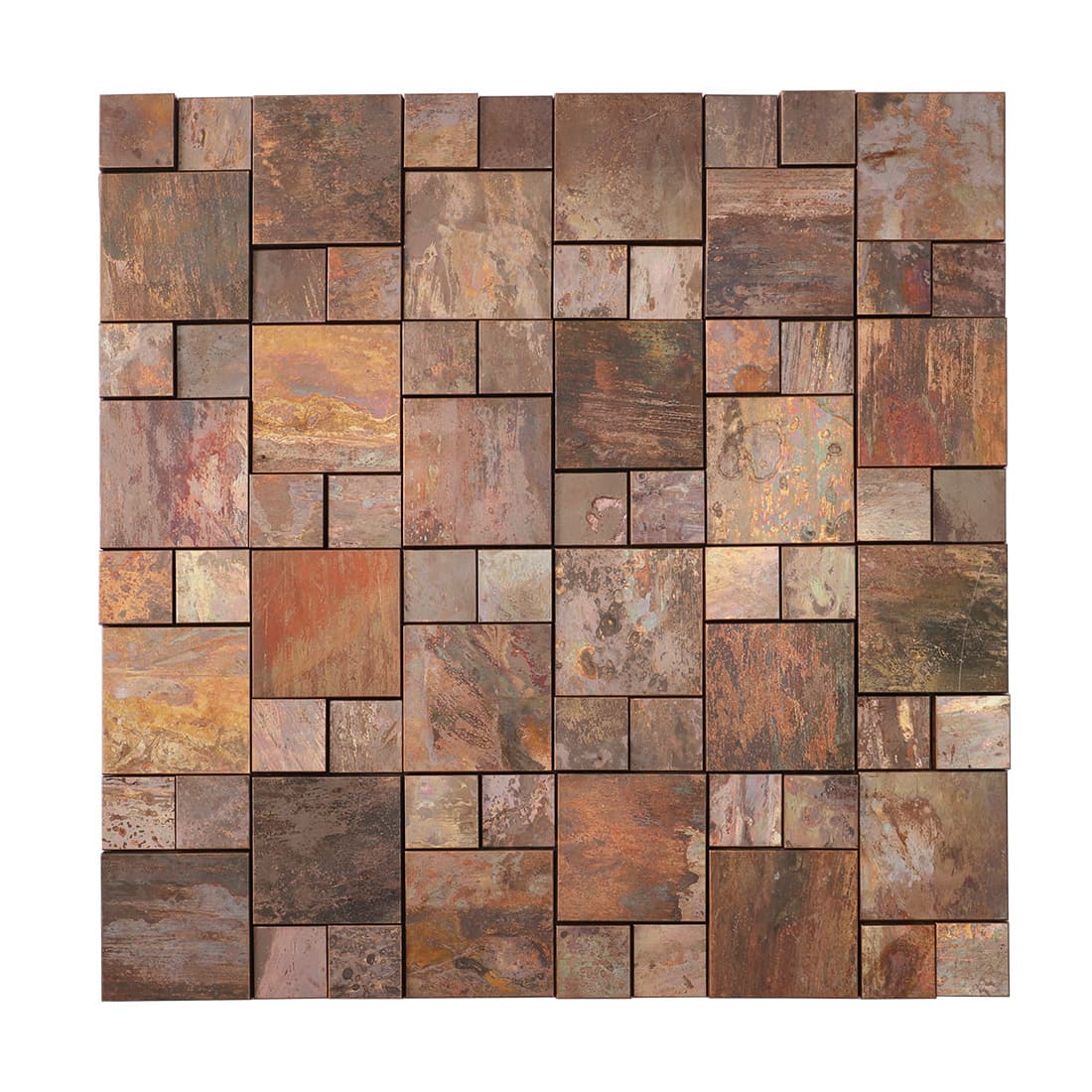 Full sheet of antique copper mixed rectangle metal mosaic tile