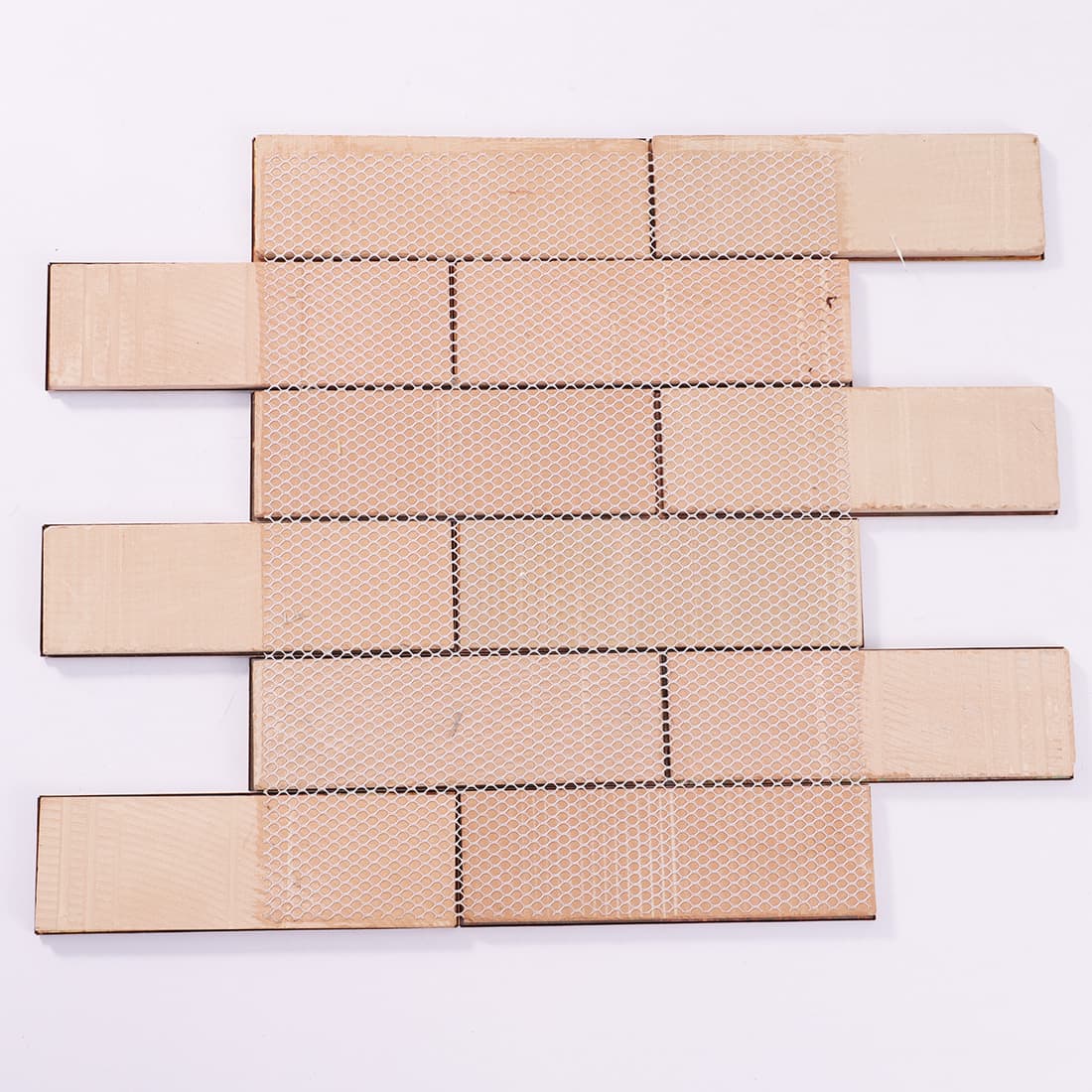 Back mesh view of antique copper rectangular metal mosaic tile