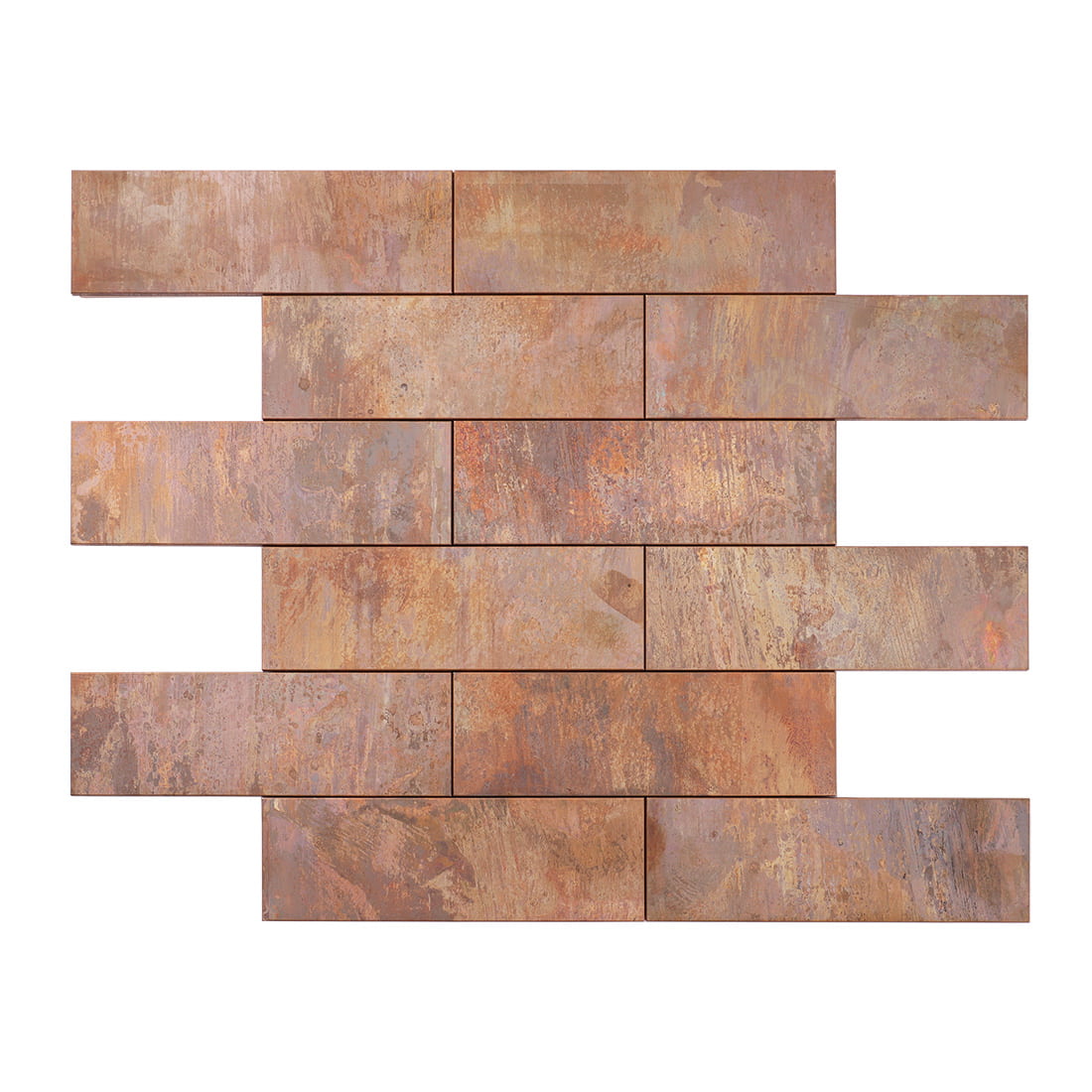 Full sheet of antique copper rectangular metal mosaic tile