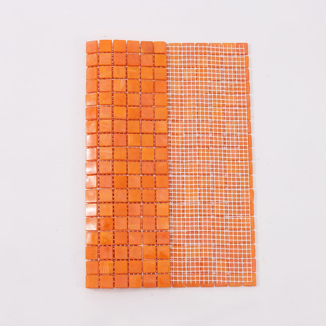 Apricot orange square glass mosaic tile with mesh backing