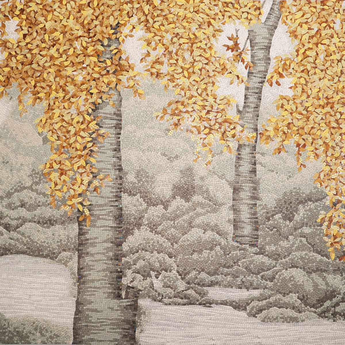 Golden Autumn Leaves Mosaic Wall Art – Luxury Glass Tile Mural for Interiors-Woos Tiles