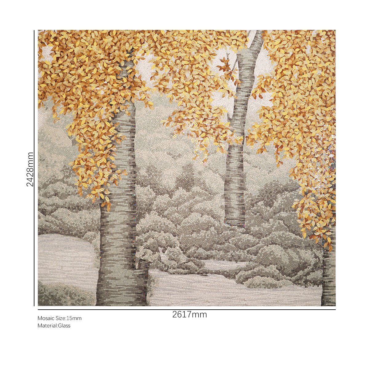 Golden Autumn Leaves Mosaic Wall Art – Luxury Glass Tile Mural for Interiors-Woos Tiles