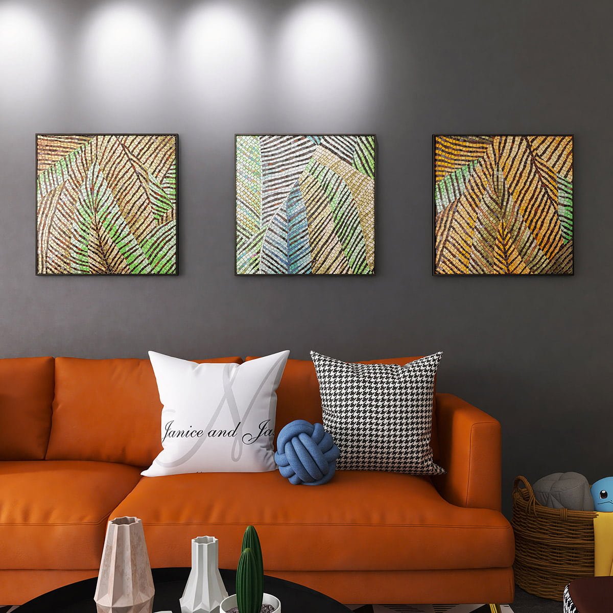 Geometric Leaf Mosaic Mural – Handmade Glass Tile Wall Art Inspired by Nature, Modern Botanical Wall Decor-Woos Tiles