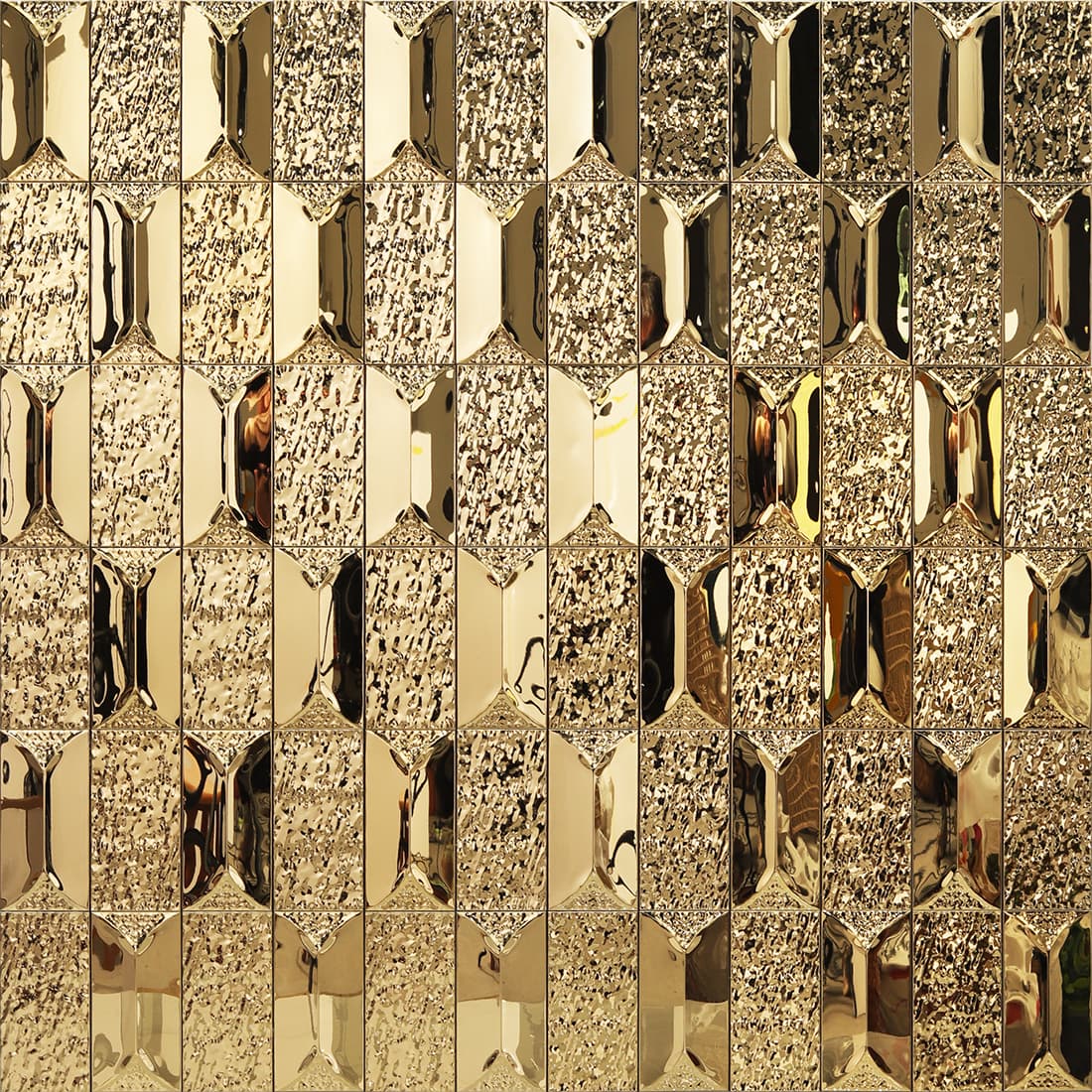 Back mesh of gold rectangular metal mosaic tile sheet