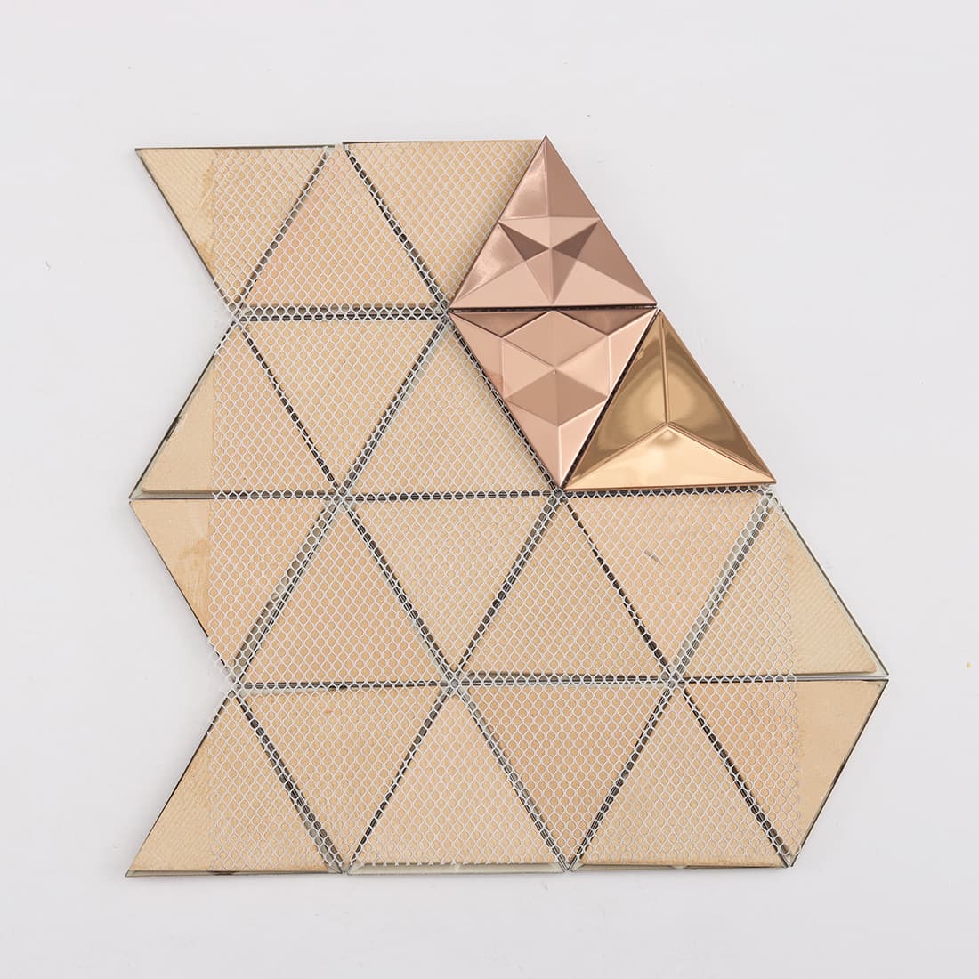 Back mesh of rose gold triangle metal mosaic tile sheet