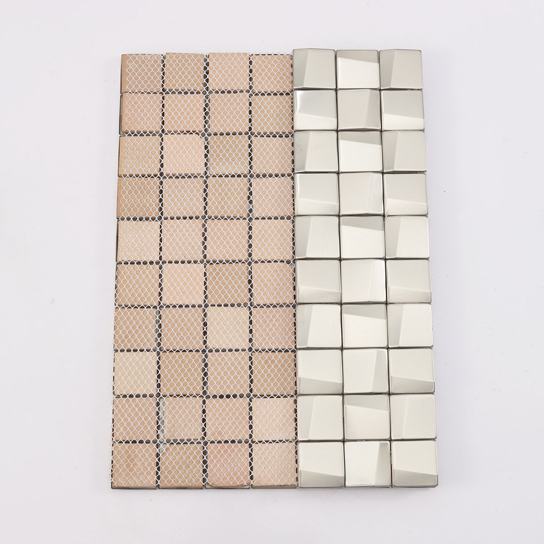 Back mesh of silver square stainless steel mosaic tile sheet