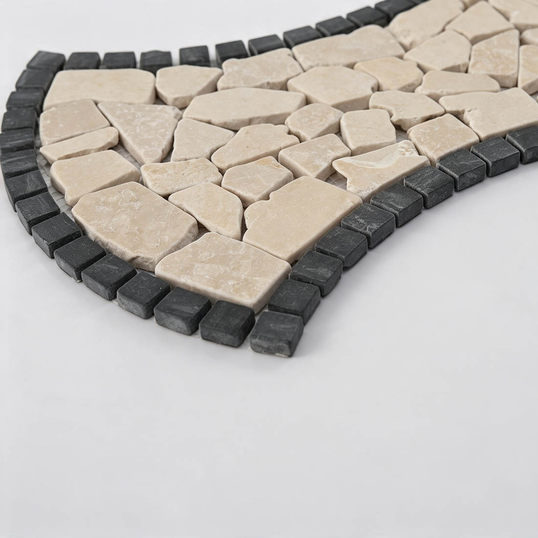 Side view of beige black pebble stone tile thickness
