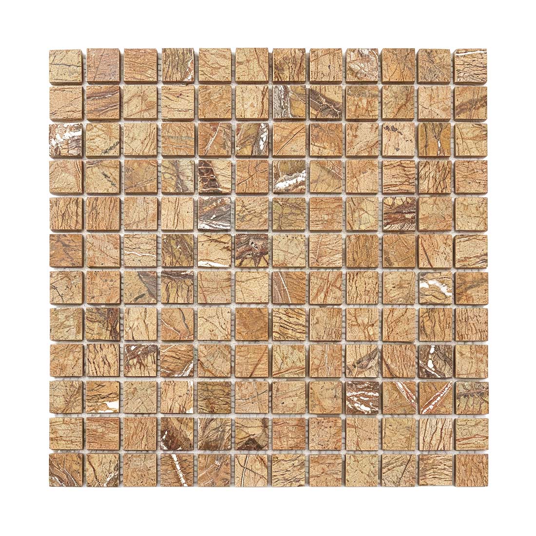 Beige and brown natural marble mosaic tile with small square pieces